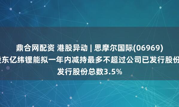 鼎合网配资 港股异动 | 思摩尔国际(06969)涨超3% 股东亿纬锂能拟一年内减持最多不超过公司已发行股份总数3.5%
